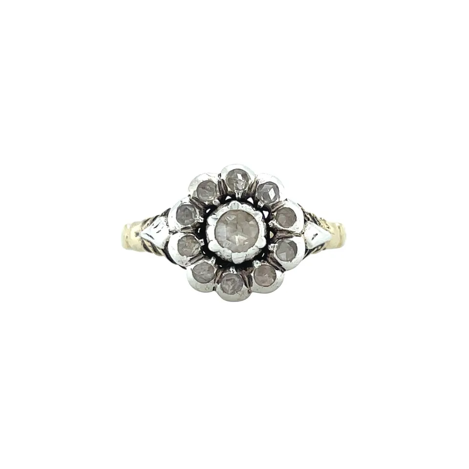 Vintage 14K Gold Cluster Ring with Rose Cut Diamond