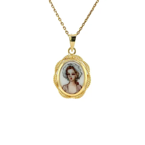 Vintage 14K Gold Pendant with Limoges