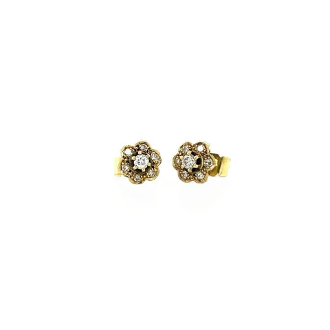 Vintage 14K Gold Cluster Stud Earrings with Diamond