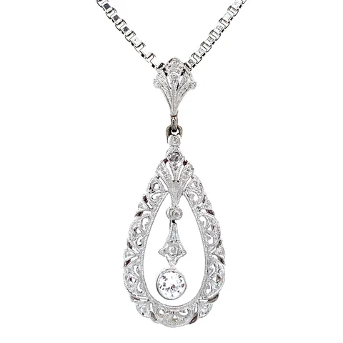 Vintage 14K White Gold Pendant with Diamond