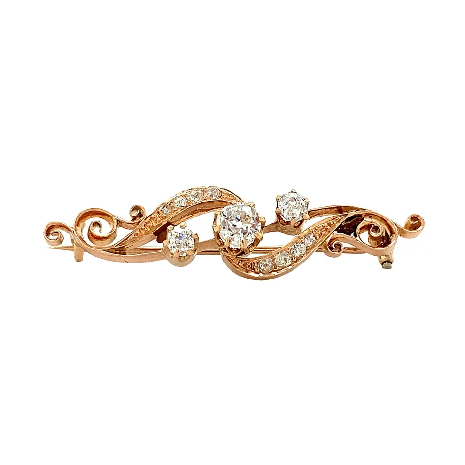 Vintage 14K Rose Gold Brooch with Diamond