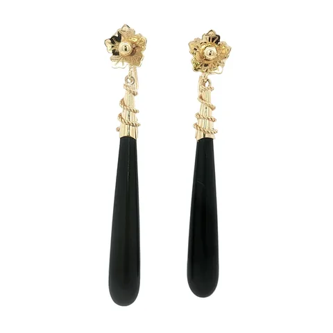Vintage 14K Gold Drop Earrings with Onyx