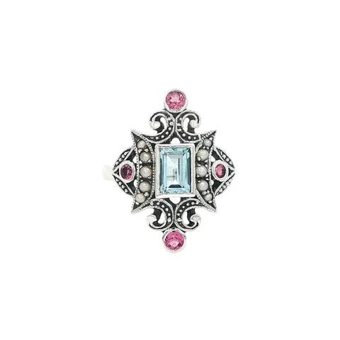 Vintage Sterling Silver Ring with Topaz, Tourmaline and Pearl
