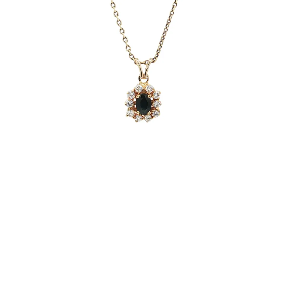 Vintage 14K Gold Cluster Pendant with Sapphire and Diamond
