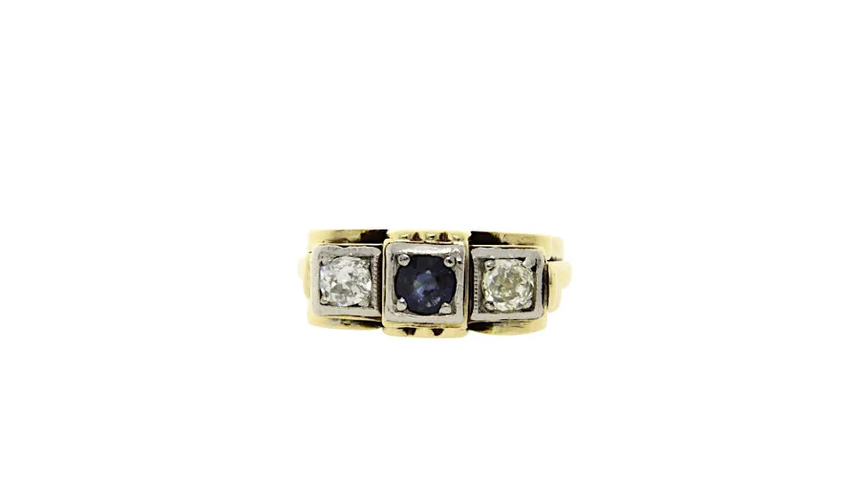 Vintage 12K Gold Art Deco Ring with Sapphire and Diamond