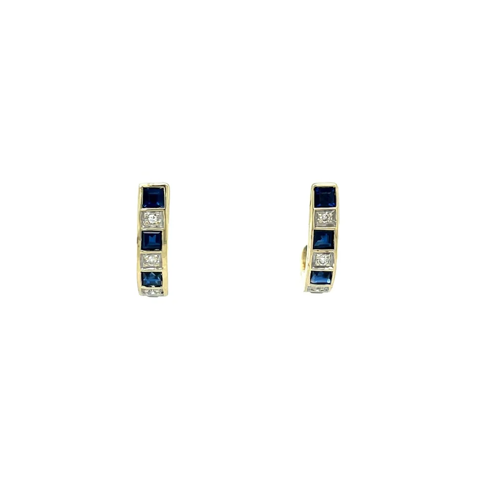 Vintage 14K Gold Stud Earrings with Sapphire and Diamond