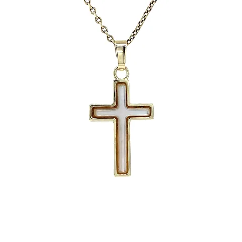 Vintage 14K Gold Cross Pendant with Mother of Pearl