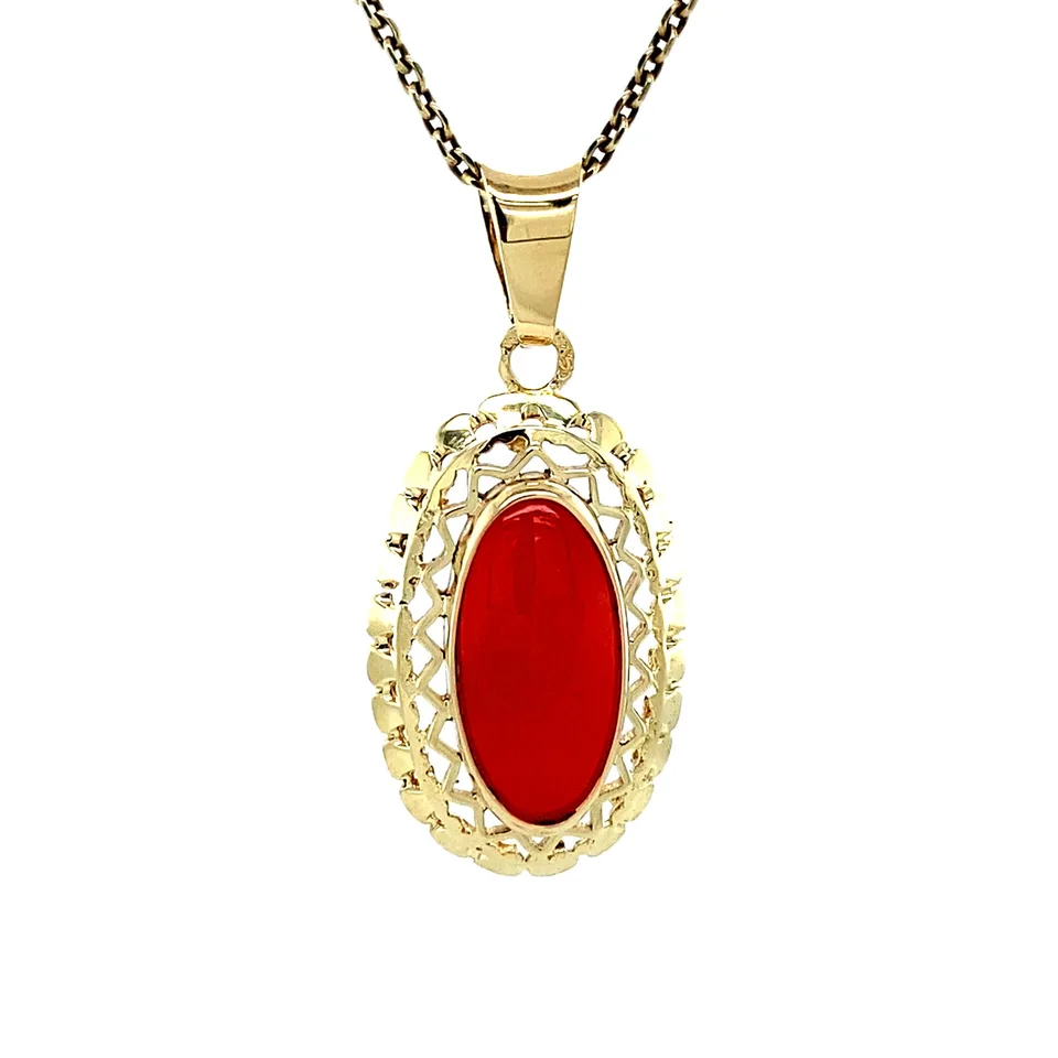Vintage 14K Gold Pendant with Red Coral