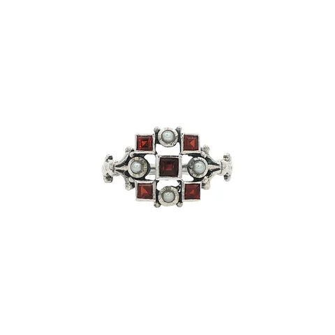 Vintage Sterling Silver Ring with Garnet and Pearl