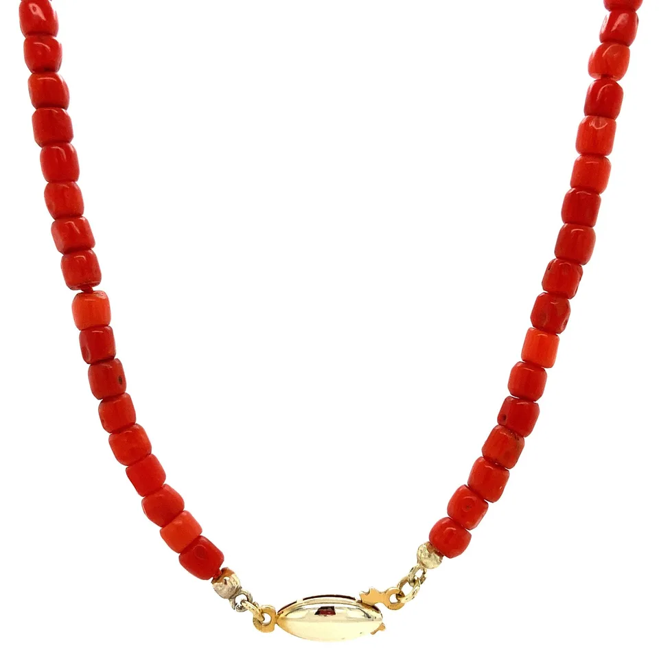 Vintage Red Coral Necklace with 14K Gold Clasp 45 cm