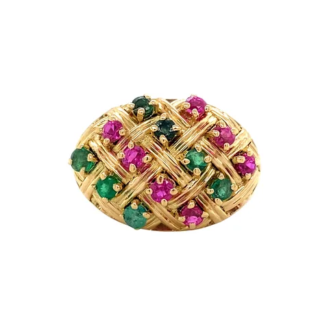 Vintage 18K Gold Ring with Emerald and Ruby