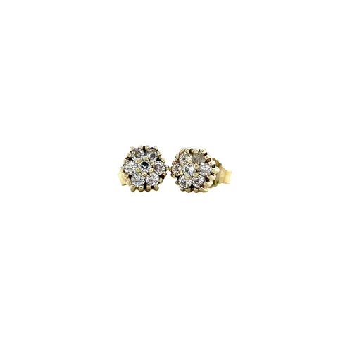 Vintage 14K Gold Cluster Stud Earrings with Cubic Zirconia