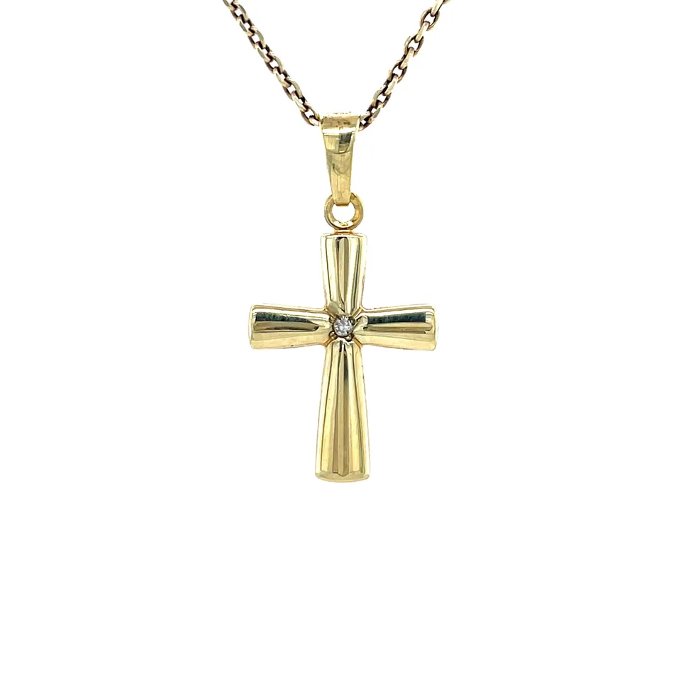 Vintage 14K Gold Cross Pendant with Diamond