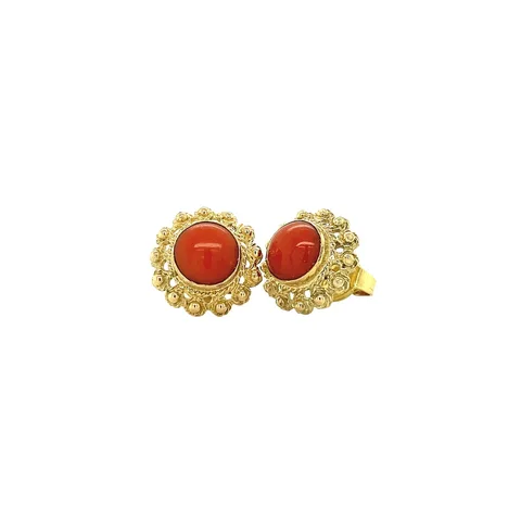 Vintage 12K Gold Stud Earrings with Red Coral