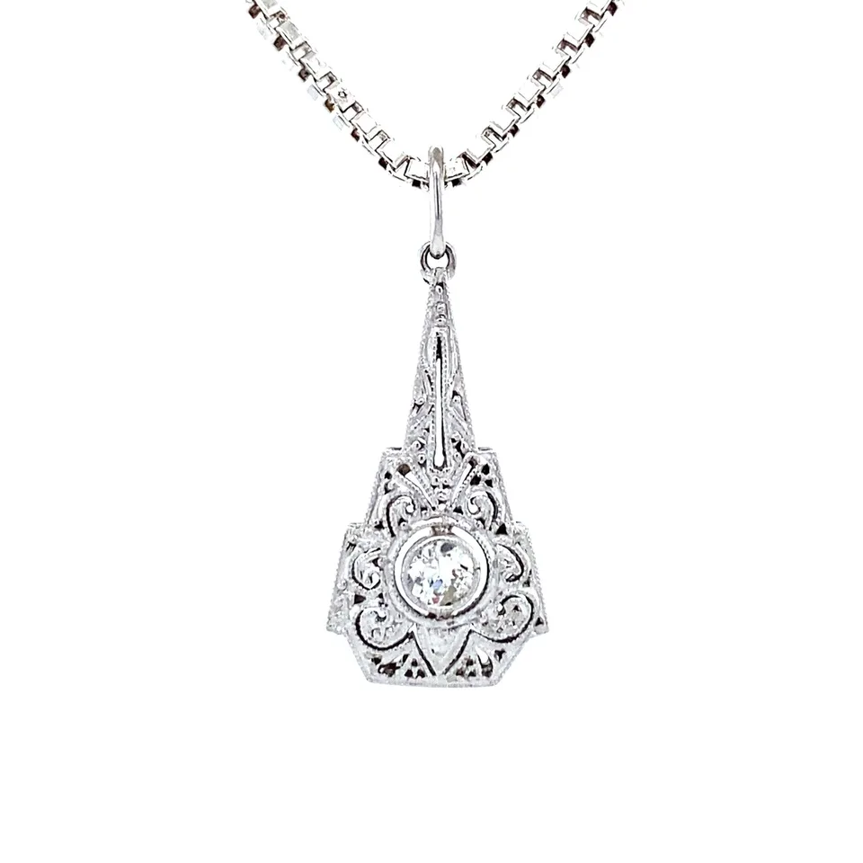Vintage Sterling Silver Pendant with Diamond