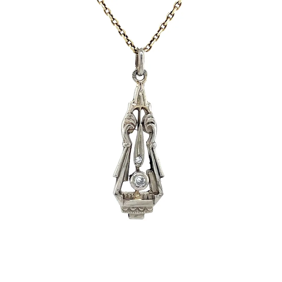 Vintage 14K White Gold Pendant with Diamond