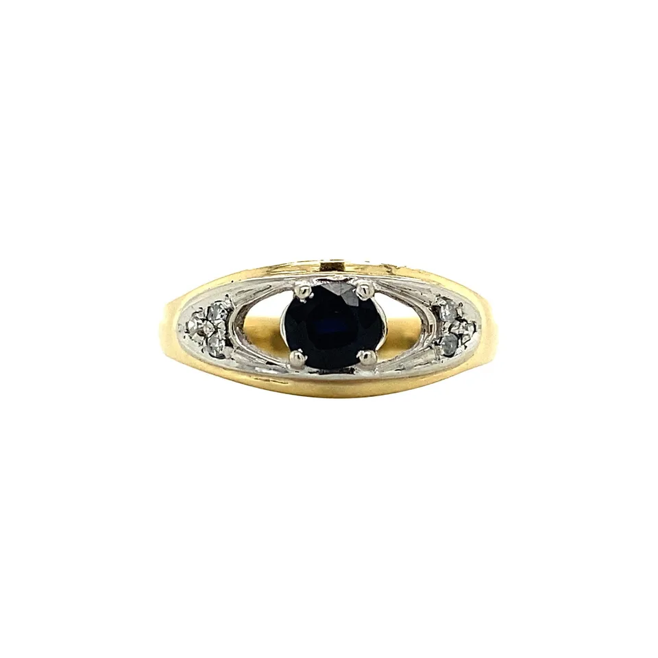Vintage 18K Gold Ring with Sapphire and Diamond