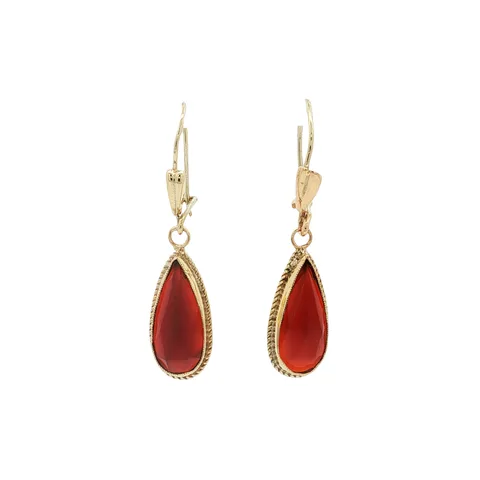 Vintage 14K Gold Drop Earrings with Carnelian