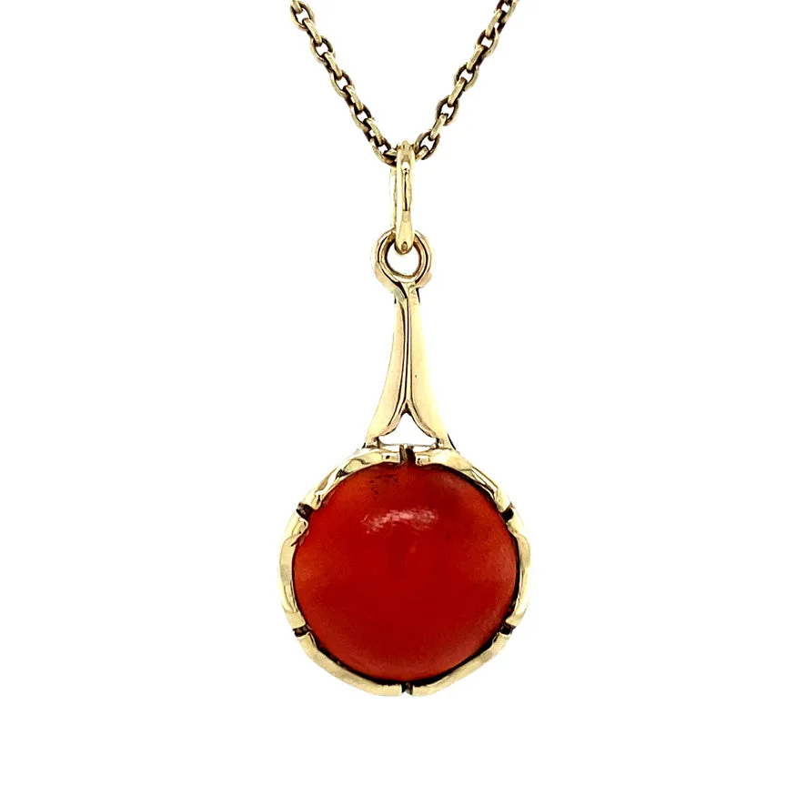 Vintage 14K Gold Pendant with Red Coral