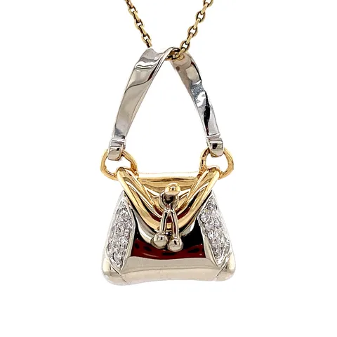 Vintage 14K Gold Handbag Pendant with Diamond