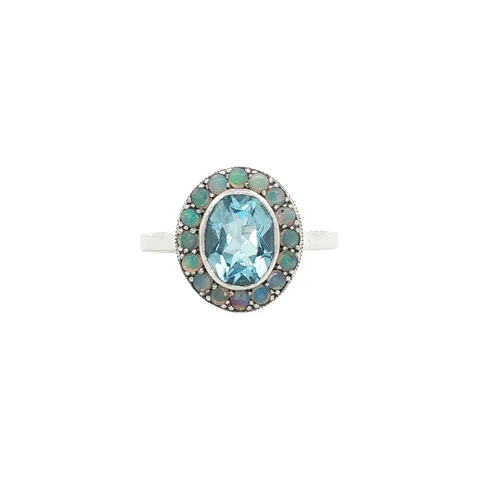 Vintage Sterling Silver Ring with Blue Topaz and Opal