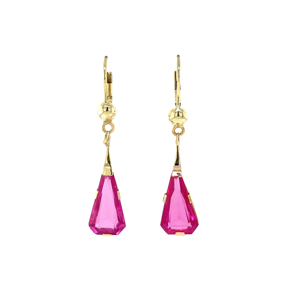 Vintage 14K Gold Drop Earrings with Ruby