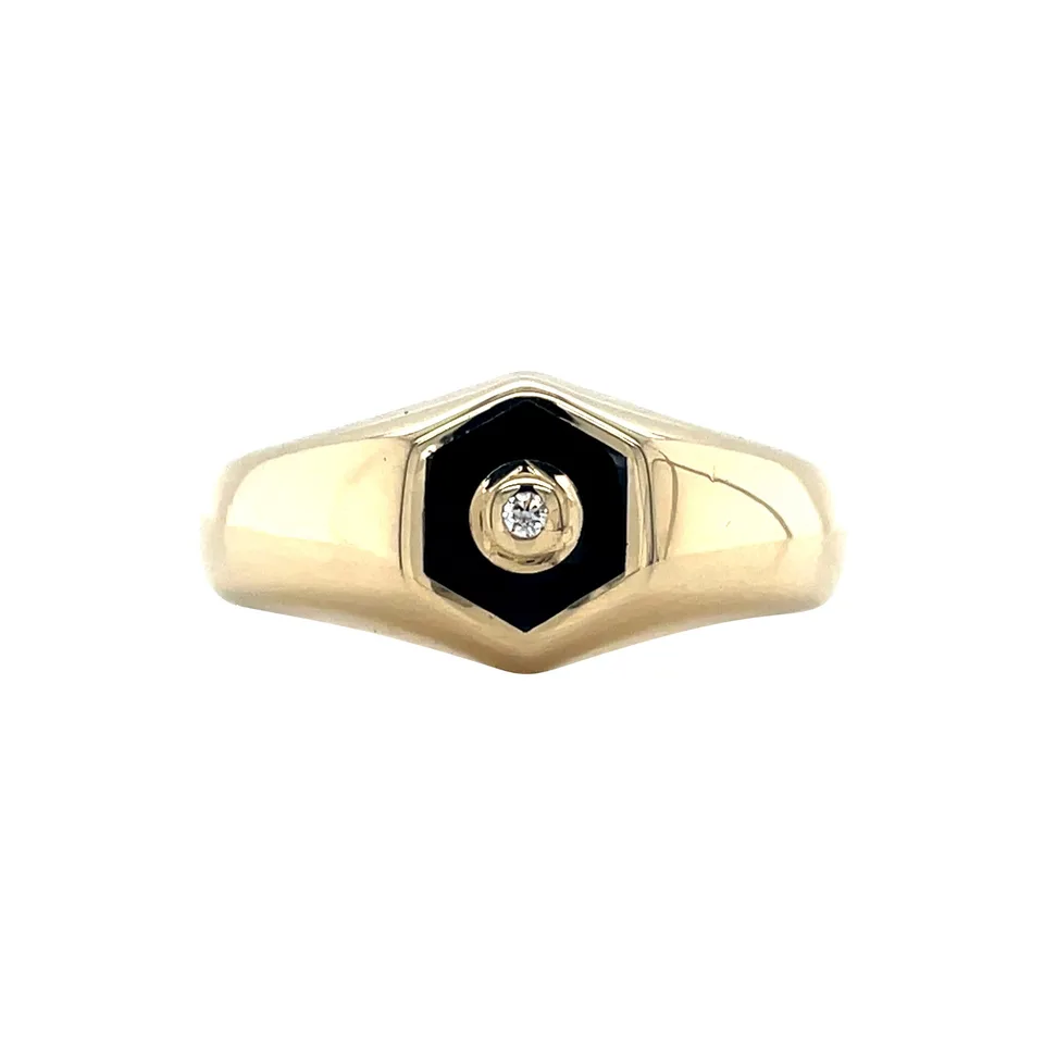 Vintage 14K Gold Ring with Enamel and Diamond