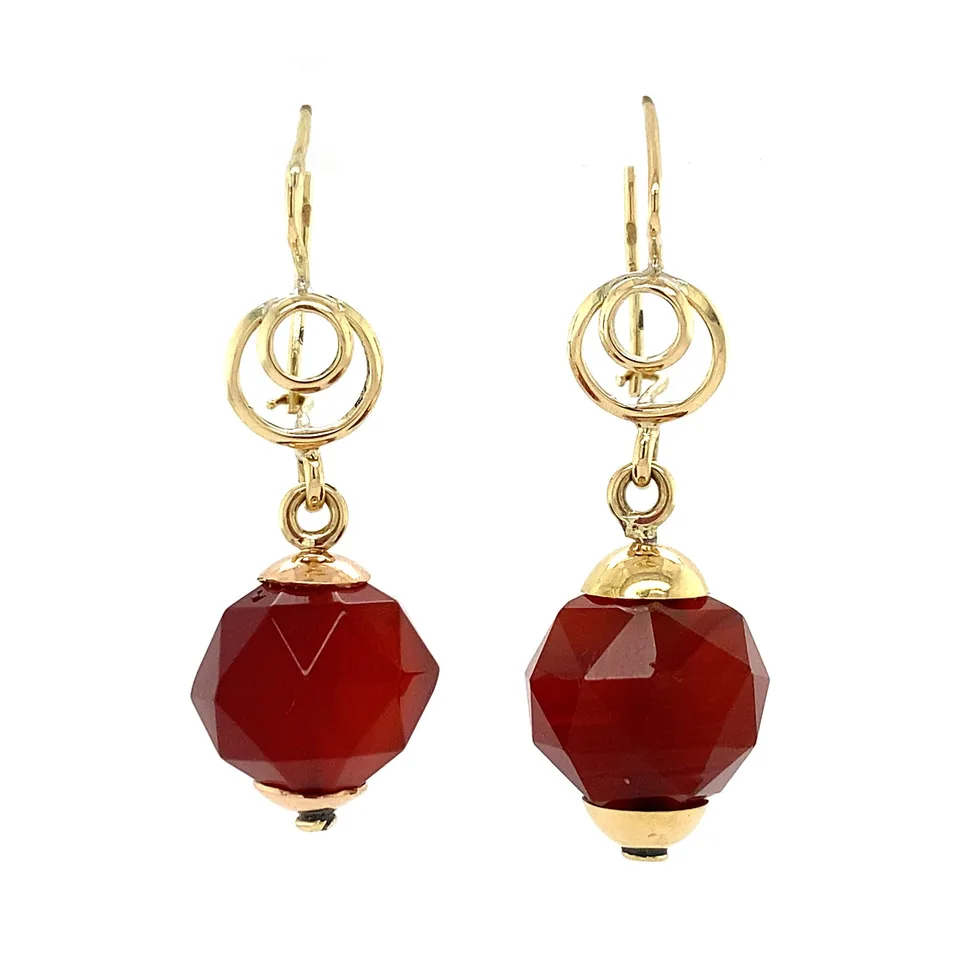Vintage 14K Gold Drop Earrings with Carnelian