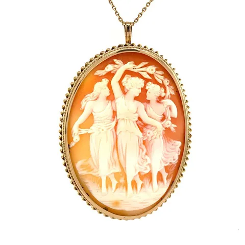 Vintage 14K Gold Pendant and Brooch with Cameo
