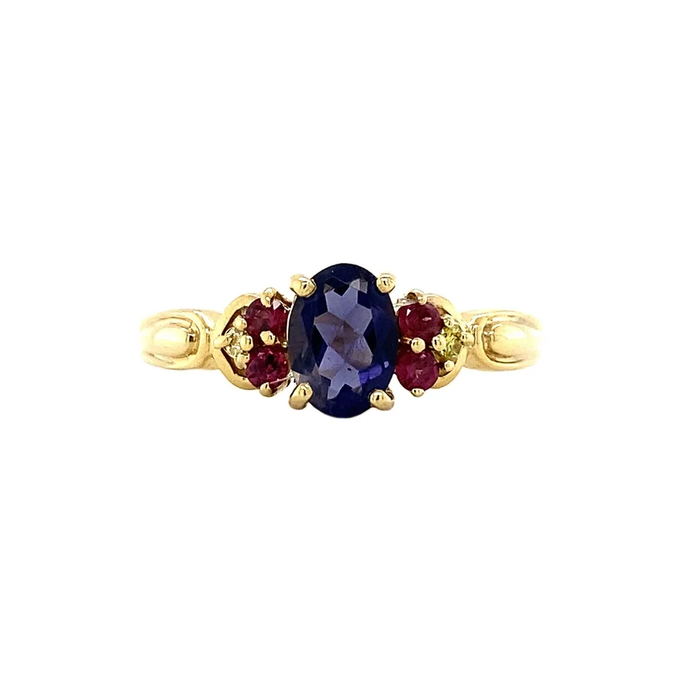 Vintage 9K Gold Ring with Sapphire, Garnet and Diamond