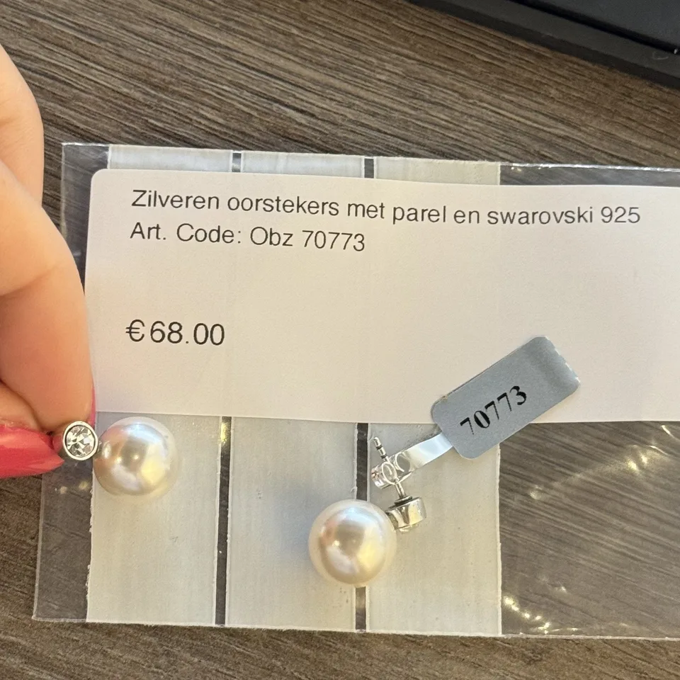 Vintage Sterling Silver Stud Earrings with Pearl and Swarovski