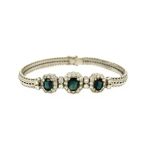Vintage 18K White Gold Bracelet with Diamond and Sapphire