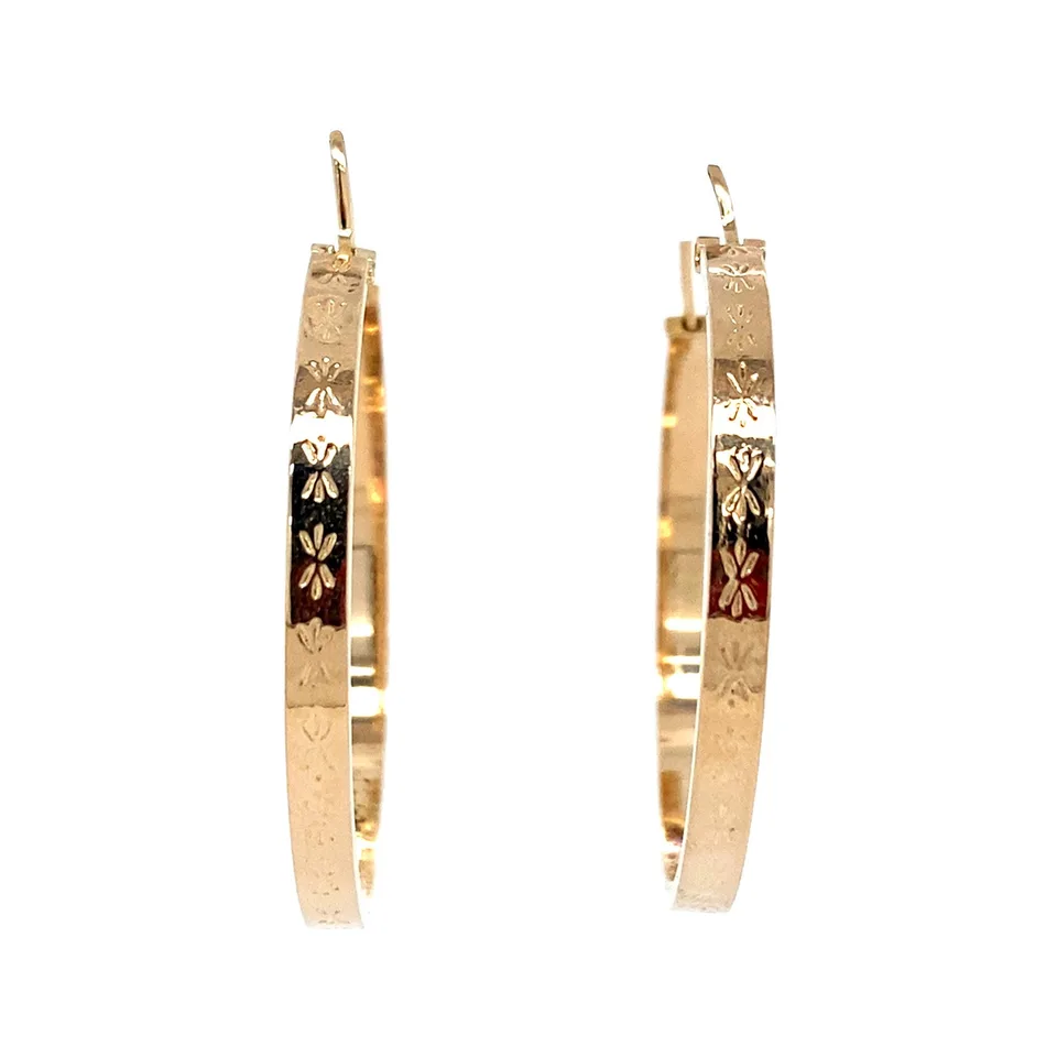Vintage 14K Gold Hoop Earrings with Engraving