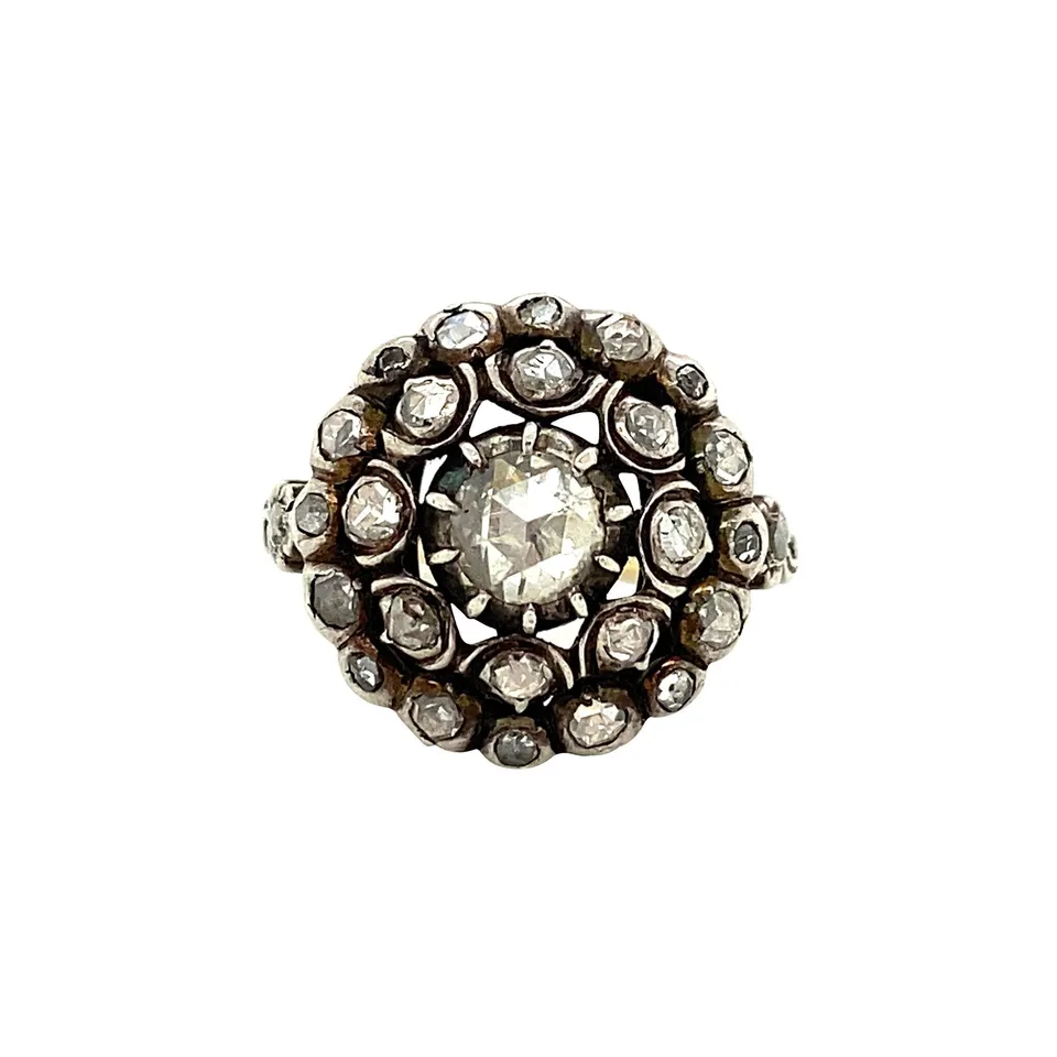 Vintage 14K Gold Cluster Ring with Rose Cut Diamond