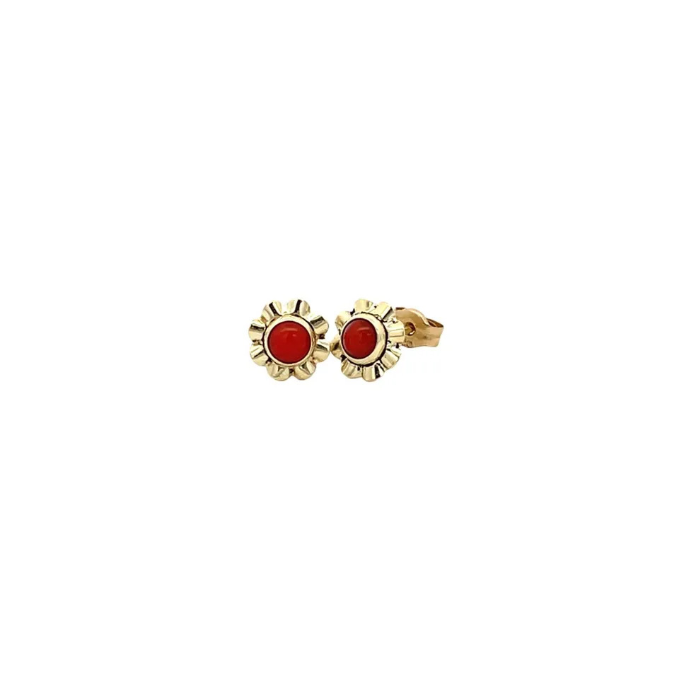 Vintage 14K Gold Stud Earrings with Red Coral