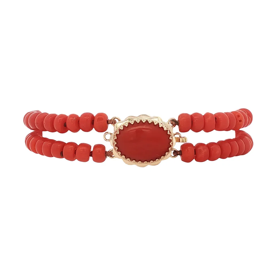 Vintage Red Coral Bracelet with 14K Gold Clasp