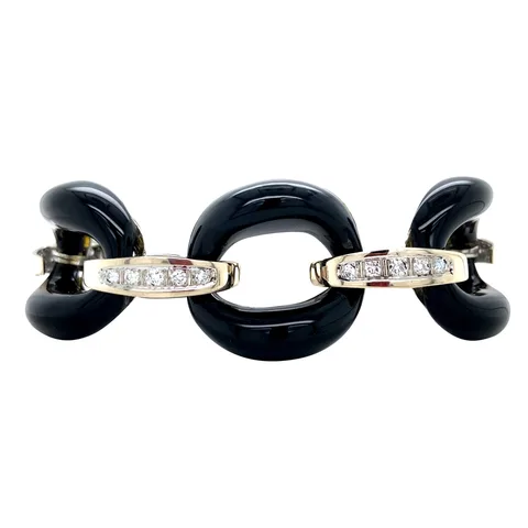 Vintage 14K White Gold Bracelet with Onyx and Diamond