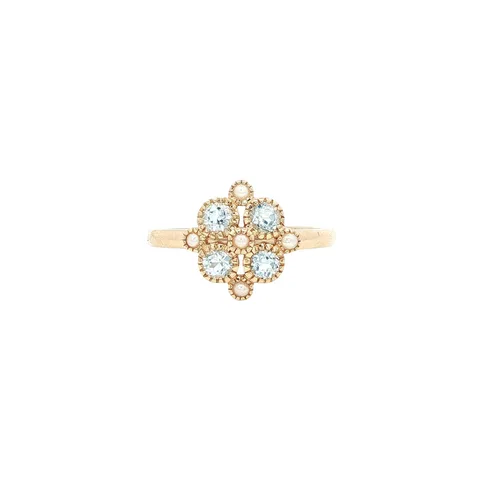 Vintage 14K Gold Ring with Blue Topaz and Pearl