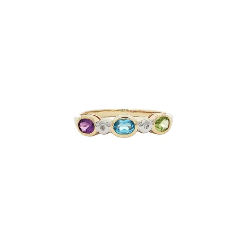Vintage 9K Gold Ring with Topaz, Amethyst, Peridot and Diamond