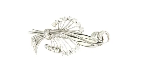 Vintage 18K White Gold Brooch with Bolshevik Cut Diamonds