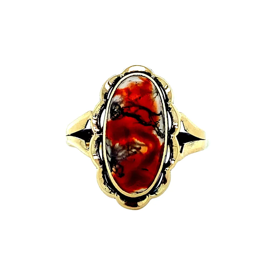Vintage 14K Gold Ring with Moss Agate