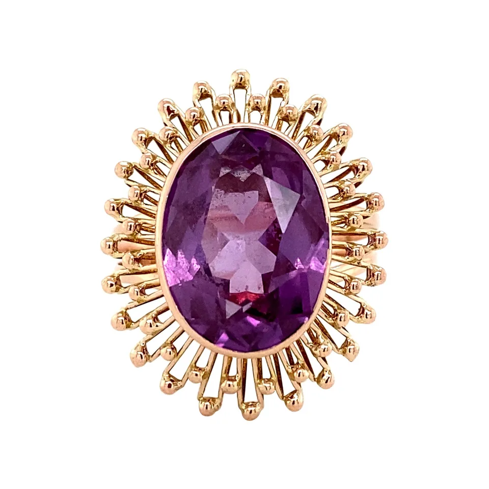 Vintage 14K Rose Gold Ring with Paarse Sapphire