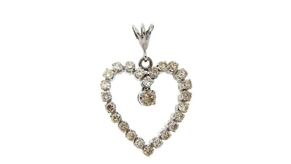 Vintage 18K White Gold Heart Pendant with Diamond
