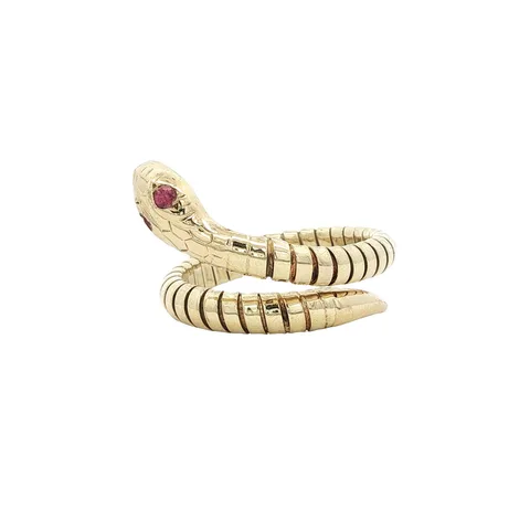 Vintage 14K Gold Snakes Ring with Colored Stone