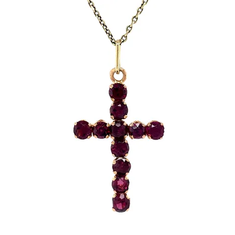 Vintage 14K Rose Gold Cross Pendant with Garnet