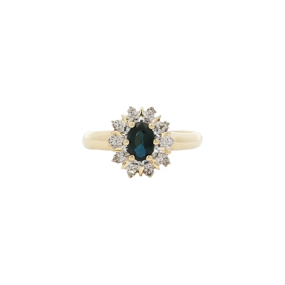 Vintage 14K Gold Cluster Ring with Sapphire and Diamond