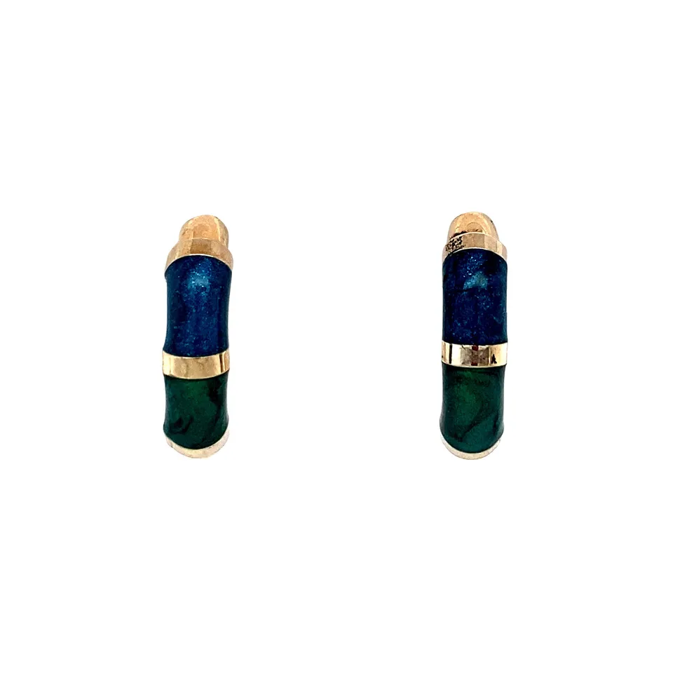 Vintage 14K Gold Hoop Earrings with Enamel