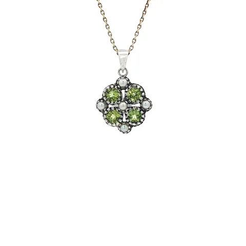 Vintage Sterling Silver Pendant with Peridot and Pearl
