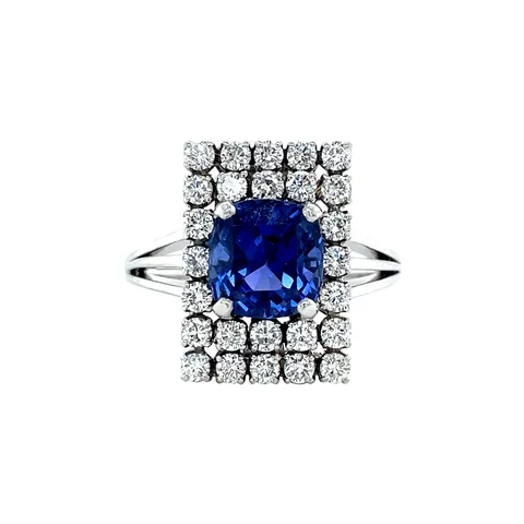 Vintage 14K White Gold Ring with Sapphire and Diamond
