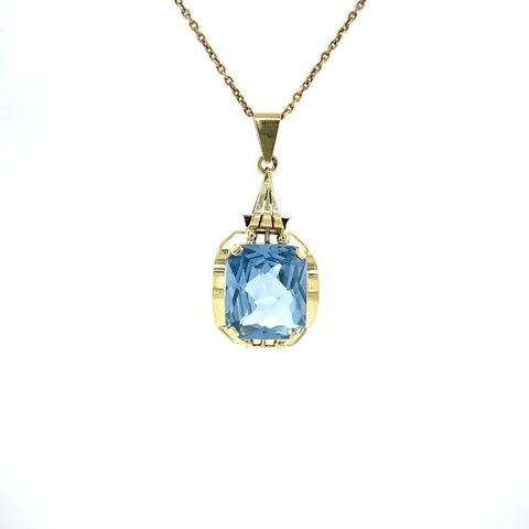 Vintage 14K Gold Pendant with Blue Spinel
